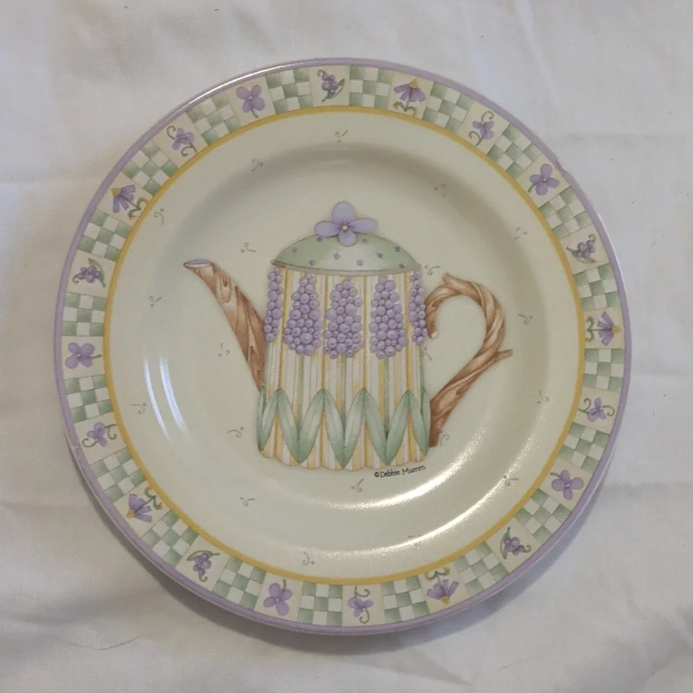 Sakura Debbie Mumm Lavender Tea Garden 4pc Stoneware Salad/Dessert Plates